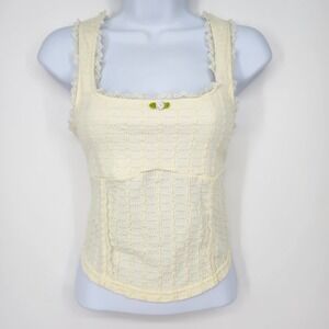 Dainty Lace Y2K Womens Milkmaid Top Medium Butter Yellow Going Out Coquette